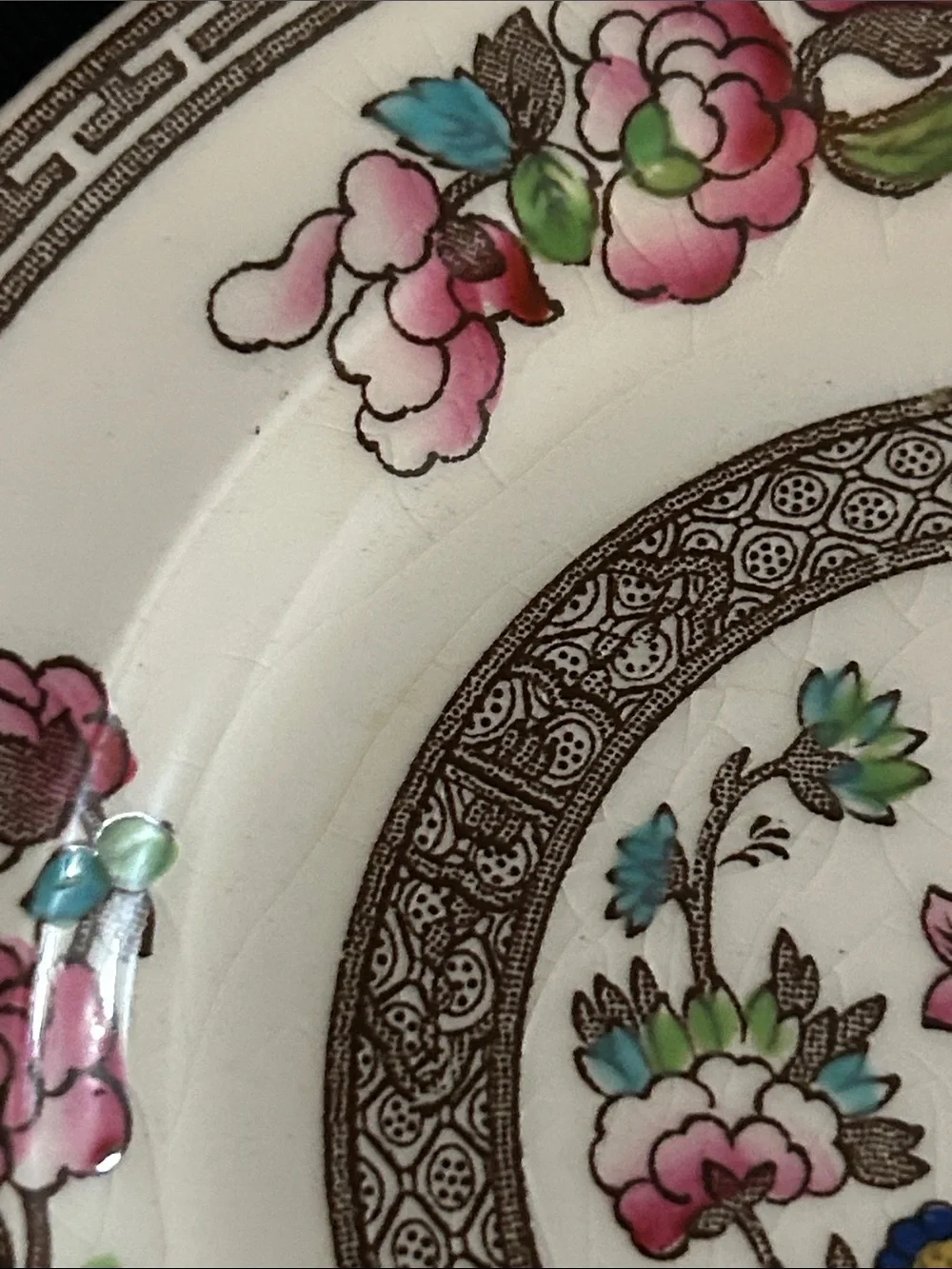 Porcelain Floral Dessert  2 small Plates - Pink & Green Accents ,